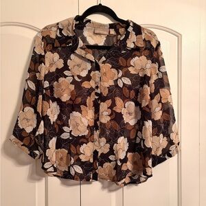 Floral lightweight brown and black floral blouse